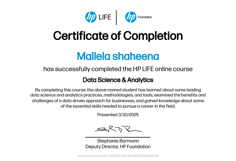 HP Data Science Certificate